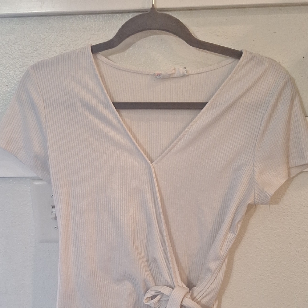 Pink Rose Cream Short Sleeve Wrap Top